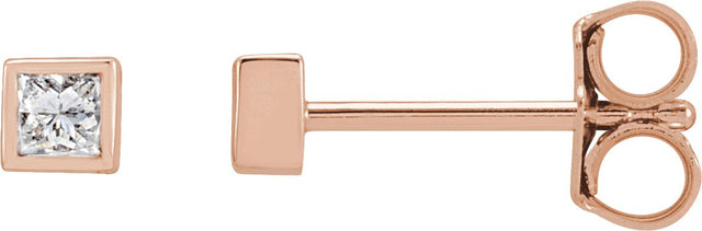 14K Gold Natural Diamond Square Bezel-Set Stud Earrings - Rose Gold
