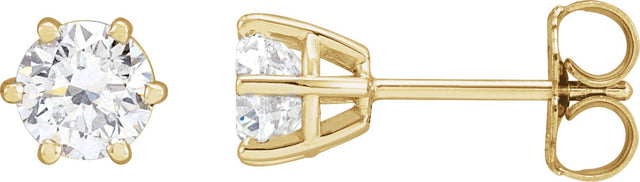 14K Gold Lab-Grown Diamond Round 6-Prong Stud Earrings - Yellow Gold