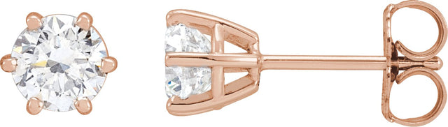 14K Gold Lab-Grown Diamond Round 6-Prong Stud Earrings - Rose Gold