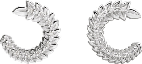 Platinum Round Natural Diamond Floral Front-Back Hoop Earrings - view 2