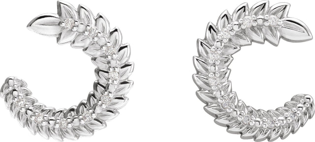 14K Gold Round Natural Diamond Floral Front-Back Hoop Earrings - White Gold - view 2