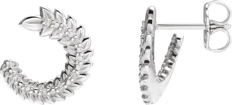 14K Gold Round Natural Diamond Floral Front-Back Hoop Earrings - White Gold
