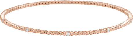 14K Gold Round Natural Diamond Accented Beaded Bangle Bracelet - Rose Gold