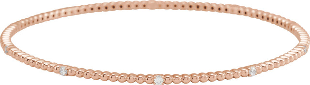 14K Gold Round Natural Diamond Accented Beaded Bangle Bracelet - Rose Gold