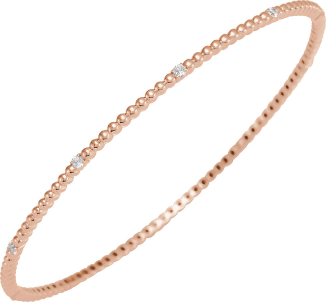 14K Gold Round Natural Diamond Accented Beaded Bangle Bracelet - Rose Gold - view 2
