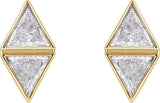 14K Gold Triangle Natural Diamond Two-Stone Bezel-Set Earrings - Yellow Gold - view 2