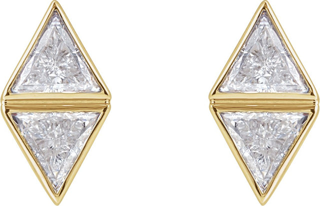 14K Gold Triangle Natural Diamond Two-Stone Bezel-Set Earrings - Yellow Gold - view 2