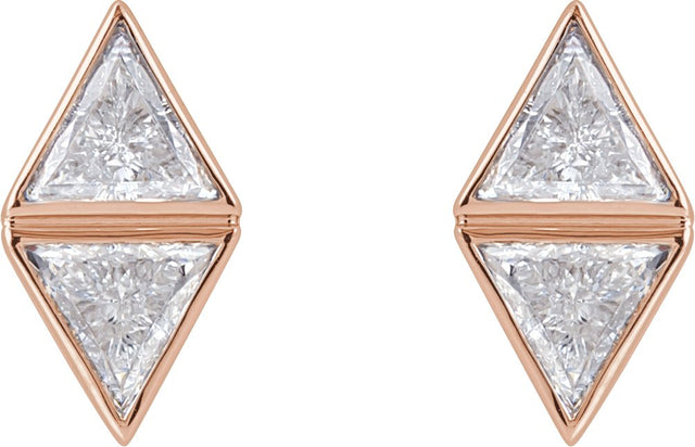 14K Gold Triangle Natural Diamond Two-Stone Bezel-Set Earrings - Rose Gold - view 2