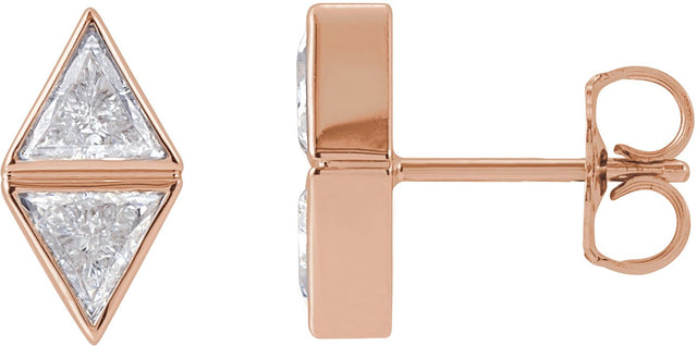 14K Gold Triangle Natural Diamond Two-Stone Bezel-Set Earrings - Rose Gold