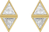 14K Gold Triangle Natural Diamond Two-Stone Bezel-Set Earrings - Yellow Gold - view 2