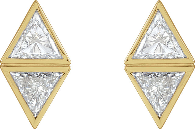 14K Gold Triangle Natural Diamond Two-Stone Bezel-Set Earrings - Yellow Gold - view 2