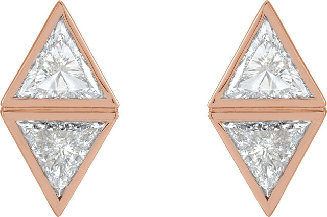 14K Gold Triangle Natural Diamond Two-Stone Bezel-Set Earrings - Rose Gold - view 2