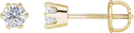 14K Gold White Cubic Zirconia Round 6-Prong Stud Earrings - Yellow Gold