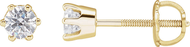14K Gold White Cubic Zirconia Round 6-Prong Stud Earrings - Yellow Gold