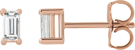 14K Gold Lab-Grown Diamond Straight Baguette 4-Prong Stud Earrings - Rose Gold