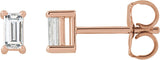 14K Gold Natural Diamond Straight Baguette 4-Prong Stud Earrings - Rose Gold