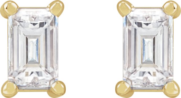 14K Gold Natural Diamond Straight Baguette 4-Prong Stud Earrings - Yellow Gold - view 2