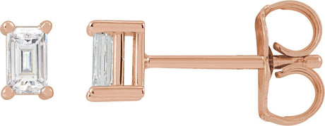 14K Gold Natural Diamond Straight Baguette 4-Prong Stud Earrings - Rose Gold