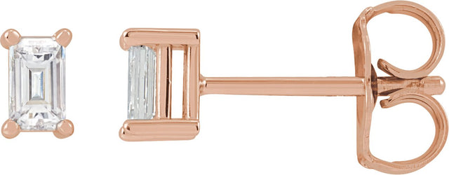 14K Gold Natural Diamond Straight Baguette 4-Prong Stud Earrings - Rose Gold
