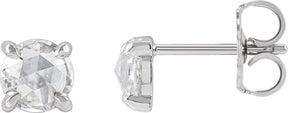 Platinum Lab-Grown Moissanite Round 4-Prong Claw Rose-Cut Stud Earrings