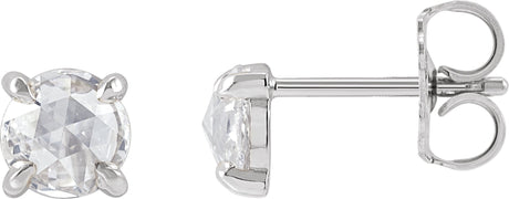Platinum Lab-Grown Moissanite Round 4-Prong Claw Rose-Cut Stud Earrings