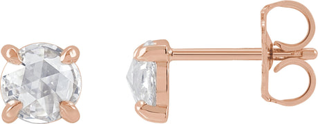 14K Gold Natural Diamond Round 4-Prong Claw Rose-Cut Stud Earrings - Rose Gold