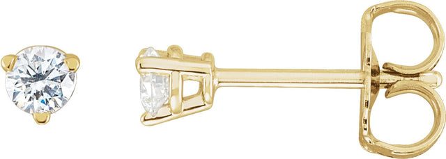 14K Gold Natural Diamond Round 3-Prong Stud Earrings - Yellow Gold