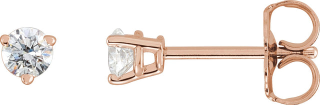14K Gold Natural Diamond Round 3-Prong Stud Earrings - Rose Gold