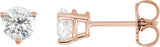 14K Gold Natural Diamond Round 3-Prong Stud Earrings - Rose Gold