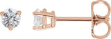 14K Gold Natural Diamond Round 3-Prong Stud Earrings - Rose Gold