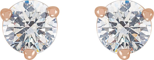 14K Gold Natural Diamond Round 3-Prong Stud Earrings – 1/5 CTW - Rose Gold - view 2