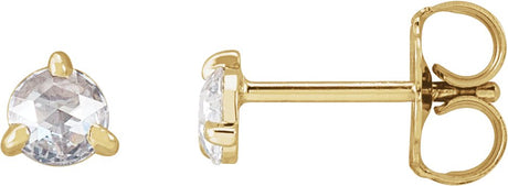 14K Gold Natural Diamond Round 3-Prong Claw Rose-Cut Stud Earrings - Yellow Gold
