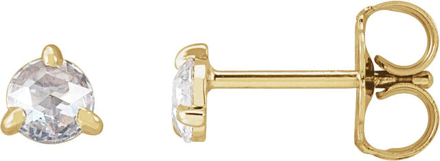 14K Gold Natural Diamond Round 3-Prong Claw Rose-Cut Stud Earrings - Yellow Gold