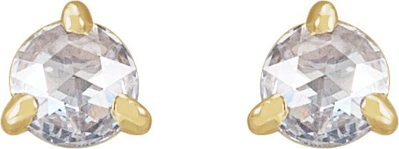 14K Gold Natural Diamond Round 3-Prong Claw Rose-Cut Stud Earrings - Yellow Gold - view 2