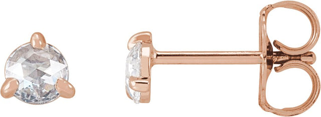 14K Gold Natural Diamond Round 3-Prong Claw Rose-Cut Stud Earrings - Rose Gold