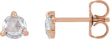14K Gold Natural Diamond Round 3-Prong Claw Rose-Cut Stud Earrings - Rose Gold