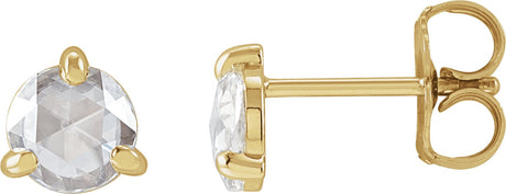 14K Gold Natural Diamond Round 3-Prong Claw Rose-Cut Stud Earrings - Yellow Gold