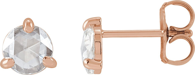 14K Gold Lab-Grown Moissanite Round 3-Prong Claw Rose-Cut Stud Earrings - Rose Gold