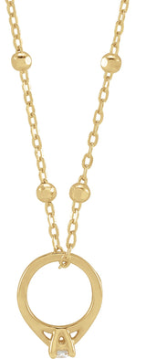 14K Gold Round Natural Diamond Tiny Solitaire Ring Necklace - Yellow Gold