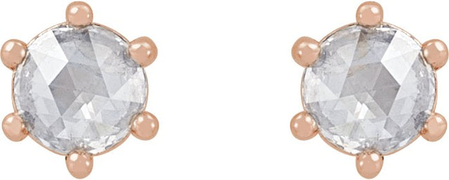 14K Gold Natural Diamond Round 6-Prong Rose-Cut Stud Earrings - Rose Gold - view 2