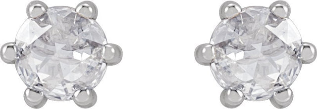 Platinum Natural Diamond Round 6-Prong Rose-Cut Stud Earrings - view 2