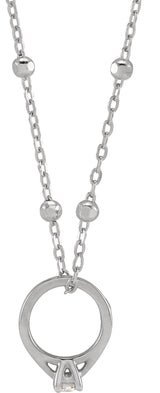 14K Gold Round Natural Diamond Tiny Solitaire Ring Necklace - White Gold