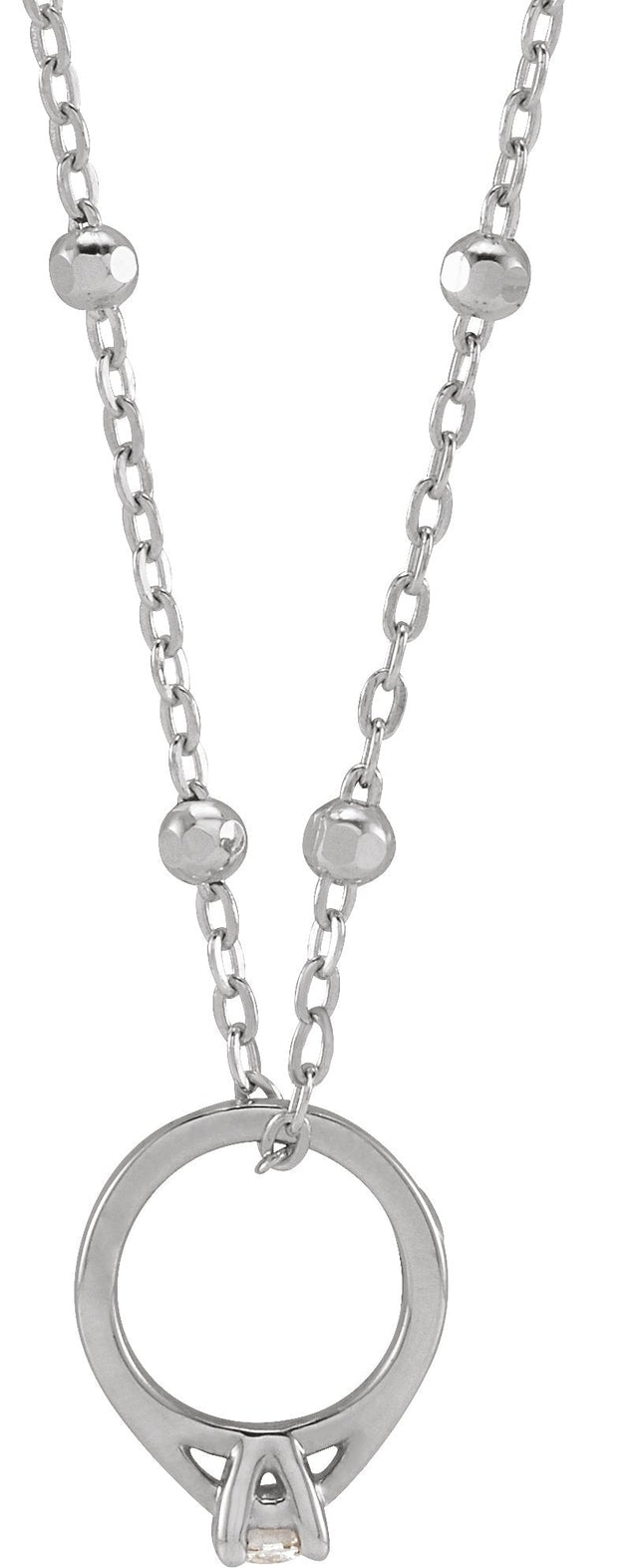 14K Gold Round Natural Diamond Tiny Solitaire Ring Necklace - White Gold