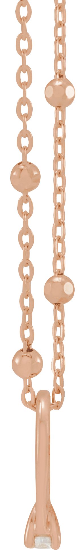 14K Gold Round Natural Diamond Tiny Solitaire Ring Necklace - Rose Gold - view 2