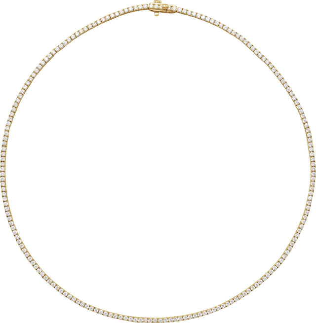 14K Gold Round Natural Diamond Line Necklace - Yellow Gold