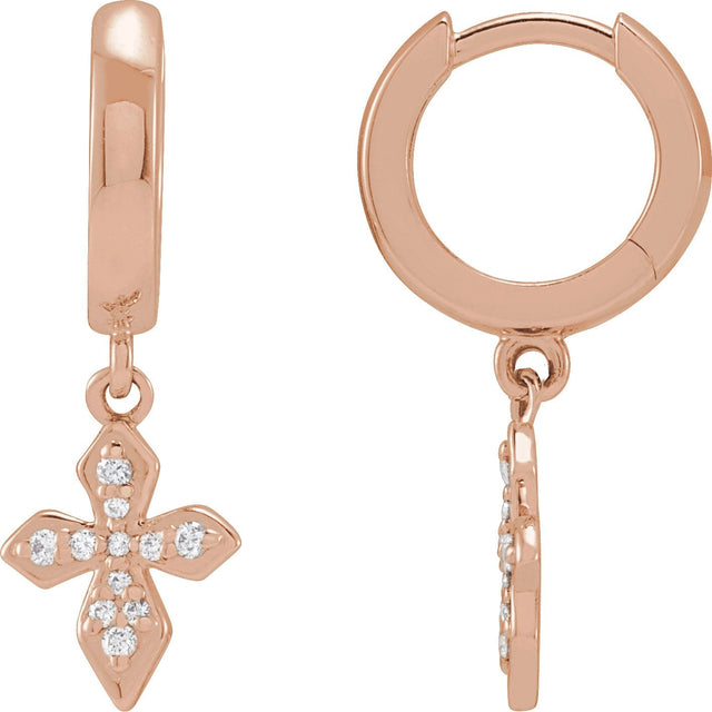 14K Gold Round Natural Diamond Cross Hoop Earrings - Rose Gold