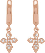14K Gold Round Natural Diamond Cross Hoop Earrings - Rose Gold - view 2