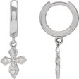 Platinum Round Natural Diamond Cross Hoop Earrings