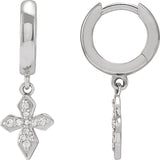 Platinum Round Natural Diamond Cross Hoop Earrings