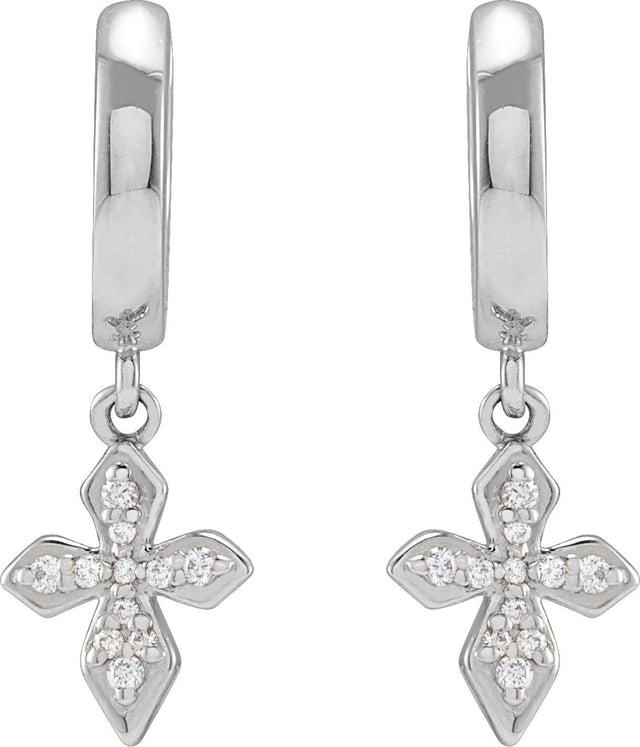 14K Gold Round Natural Diamond Cross Hoop Earrings - Rose Gold - view 4